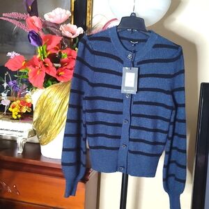 Who What Wear Knit Striped Black and Blue Sweater Small